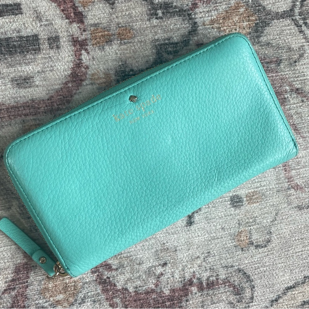 Kate Spade Veronica Zip-Around Continental Wallet Tiffany Blue leather